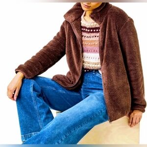 Jason Maxwell Cozy Brown Fleece Teddy Jacket Women's